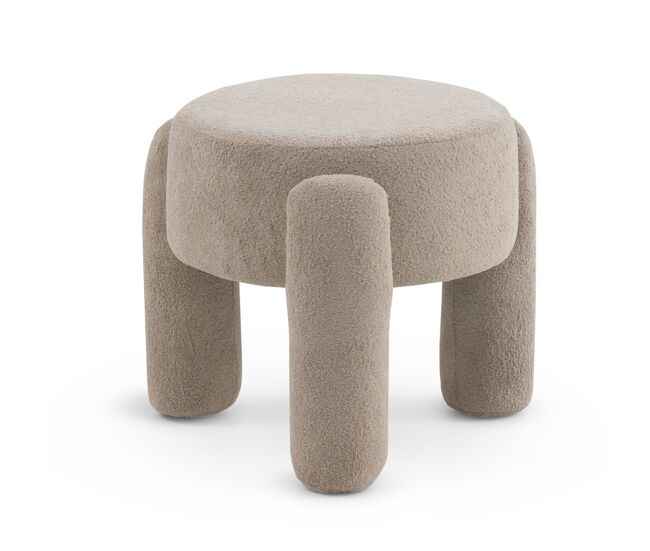 Puf estructura y patas tapizadas en boucle topo