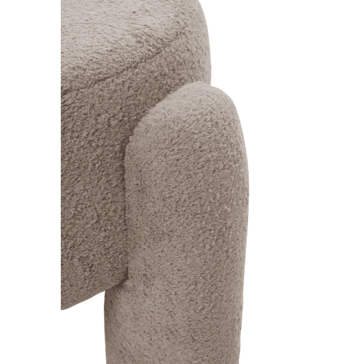 Estrutura do pufe e pernas estofadas em boucle taupe