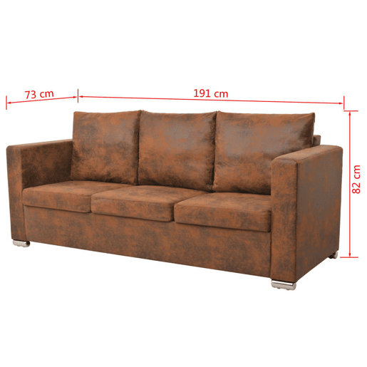 vidaXL Sofá de 3 lugares 191x73x82 cm camurça artificial vidaXL Sofá de 3 lugares 191x73x82 cm camurça artificial