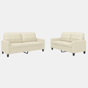 vidaXL 2 pcs conjunto sofás c almofadões couro artificial cor creme