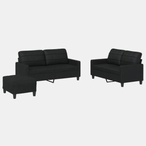 vidaXL 3 pcs conjunto de sofás com almofadões couro artificial preto