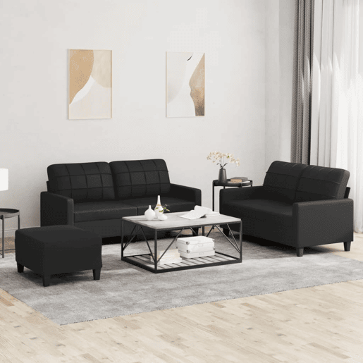vidaXL 3 pcs conjunto de sofás com almofadões couro artificial preto vidaXL 3 pcs conjunto de sofás com almofadões couro artificial preto