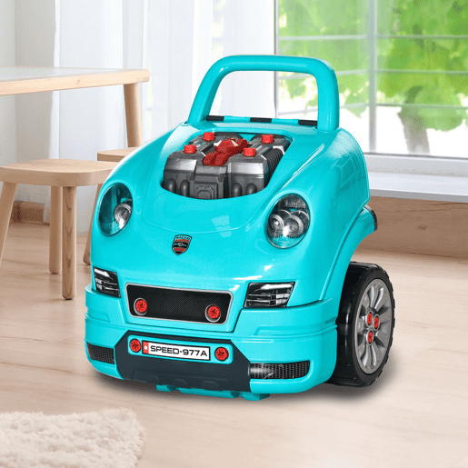 HOMCOM Motor de Caminhão para Crianças acima de 3 Anos Conjunto de Motor de Brinquedo com 61 Peças Volante Buzina Faróis Caixa de Armazenamento e Rodas 40x39x47cm Turquesa