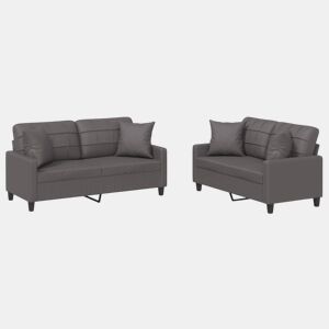 vidaXL 2 pcs conjunto de sofás com almofadas couro artificial cinzento