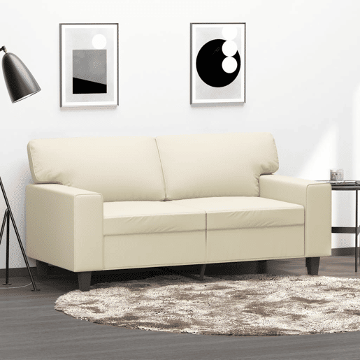vidaXL Sofá de 2 lugares 120 cm couro artificial cor creme vidaXL Sofá de 2 lugares 120 cm couro artificial cor creme