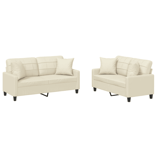 vidaXL 2 pcs conjunto de sofás com almofadas couro artificial creme