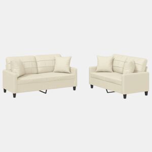 vidaXL 2 pcs conjunto de sofás com almofadas couro artificial creme