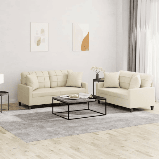 vidaXL 2 pcs conjunto de sofás com almofadas couro artificial creme