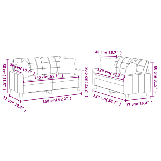 vidaXL 2 pcs conjunto de sofás com almofadas couro artificial creme