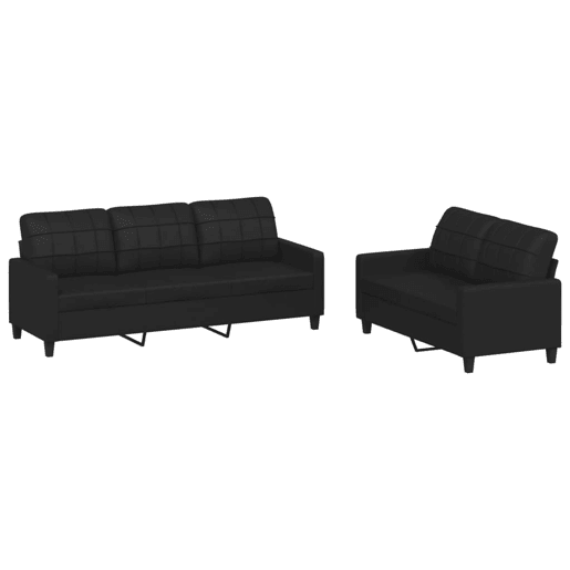 vidaXL 2 pcs conjunto de sofás com almofadões couro artificial preto vidaXL 2 pcs conjunto de sofás com almofadões couro artificial preto
