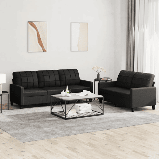 vidaXL 2 pcs conjunto de sofás com almofadões couro artificial preto vidaXL 2 pcs conjunto de sofás com almofadões couro artificial preto