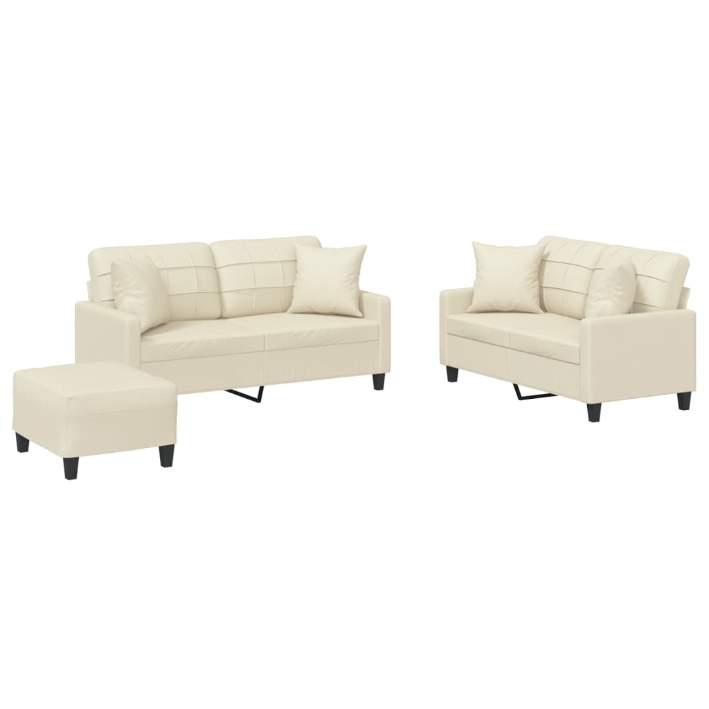 vidaxl juego de sofas con cojines 3 piezas cuero sintetico color crema