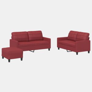 vidaXL 3 pcs conjunto sofás c almofadões couro artif. vermelho tinto