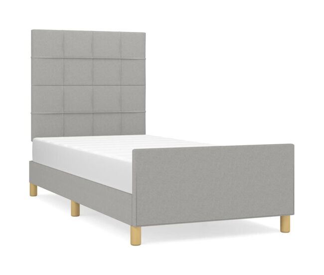 Estructura de cama con cabecero de tela gris claro 100x200 cm bloques con cuadros