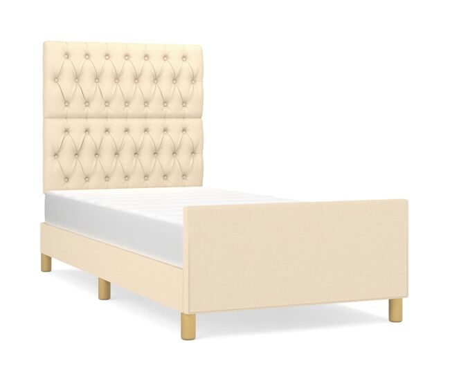 Estructura de cama con cabecero de tela color crema 90x200 cm diseño de botones