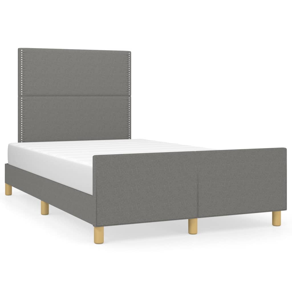 Estructura de cama con cabecero de tela gris oscuro 120x200 cm liso con clavos