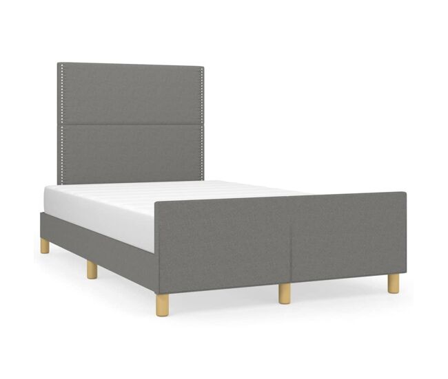 Estructura de cama con cabecero de tela gris oscuro 120x200 cm liso con clavos