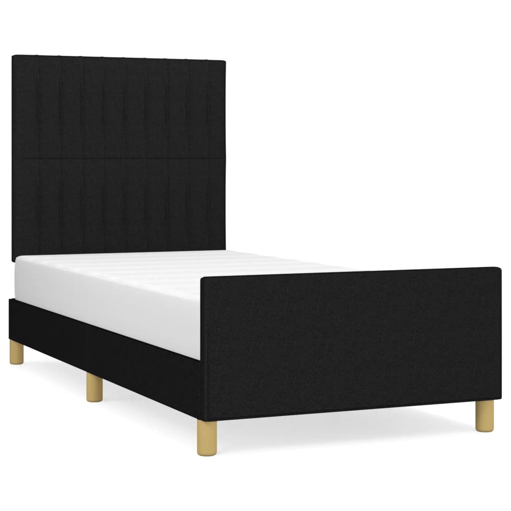 Estructura de cama con cabecero de tela negro 90x190 cm rayas verticales