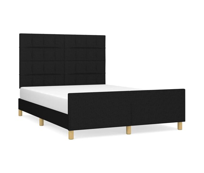 Estructura de cama con cabecero de tela negro 140x200 cm bloques con cuadros