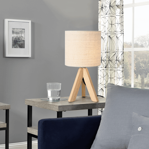 Candeeiro de mesa Koblenz - Tripé - 38 x ø 18 cm - Pernas em madeira - Abajur em linho - Bege lux.pro lux.pro.
