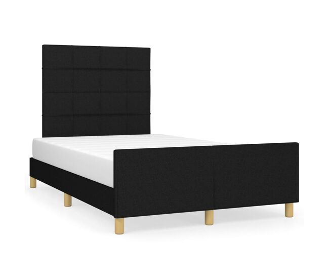Estructura de cama con cabecero de tela negro 120x200 cm bloques con cuadros