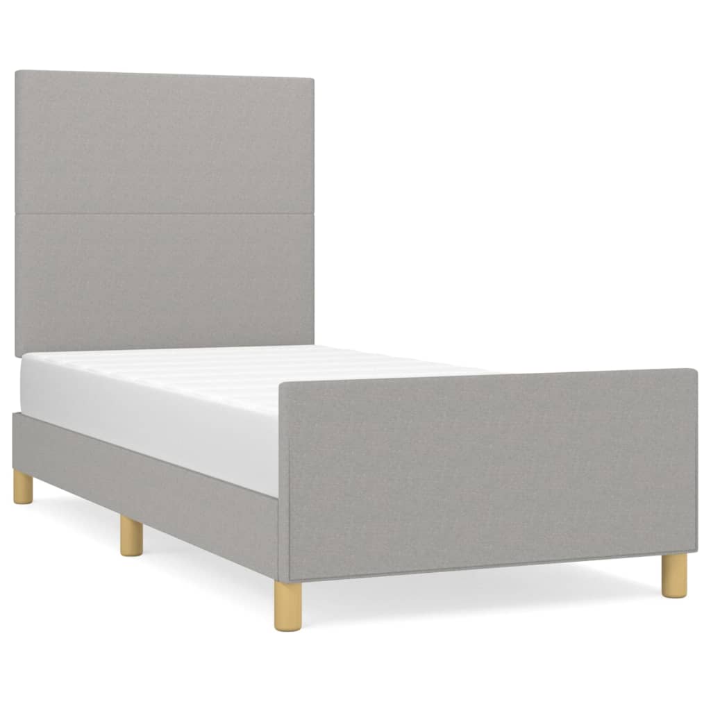 Estructura de cama con cabecero de tela gris claro 80x200 cm diseño plano
