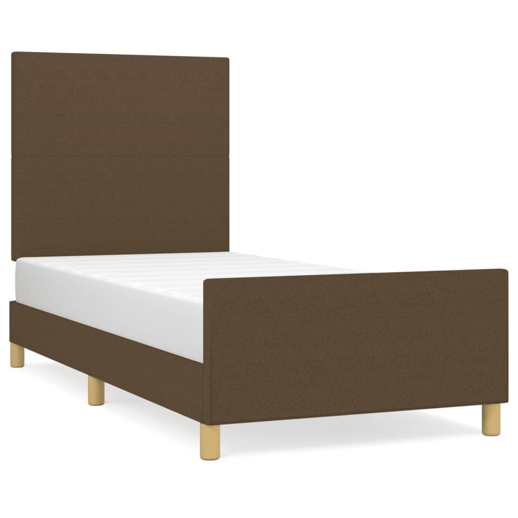 Estructura de cama con cabecero de tela marrón oscuro 90x190 cm diseño plano