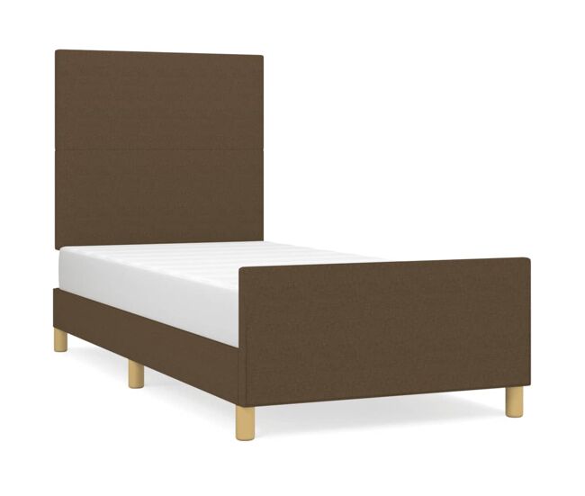 Estructura de cama con cabecero de tela marrón oscuro 90x190 cm diseño plano