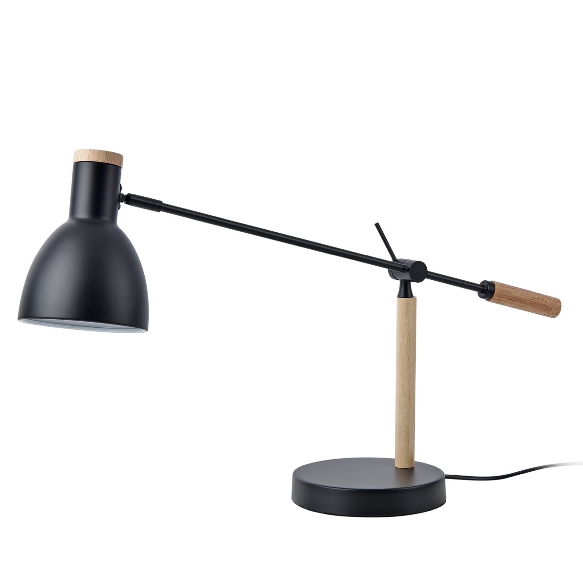 Lámpara de mesa watford ángulo ajustable 1xe27 60w metal/madera - negro/natural [lux.pro]