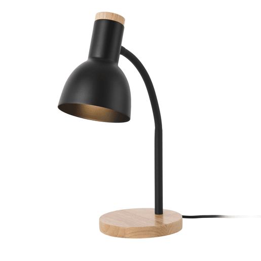 Candeeiro de mesa Woodley design industrial 1x E14 40 W metal + madeira 37 x 15 x 15 cm - Preto e Madeira lux.pro.