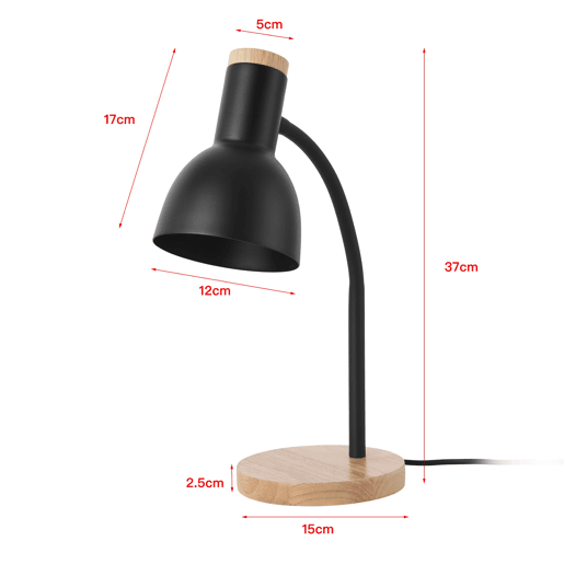 Candeeiro de mesa Woodley design industrial 1x E14 40 W metal + madeira 37 x 15 x 15 cm - Preto e Madeira lux.pro.
