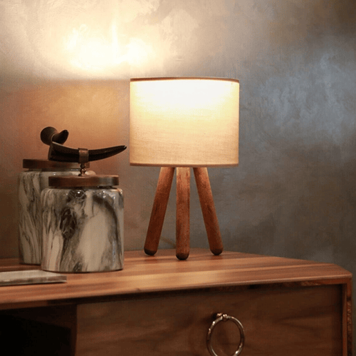 Candeeiro de mesa Preston 1xE27 20 W madeira  tecido 15 x Ø 18 cm cor de areia  efeito madeira lux.pro lux.pro.