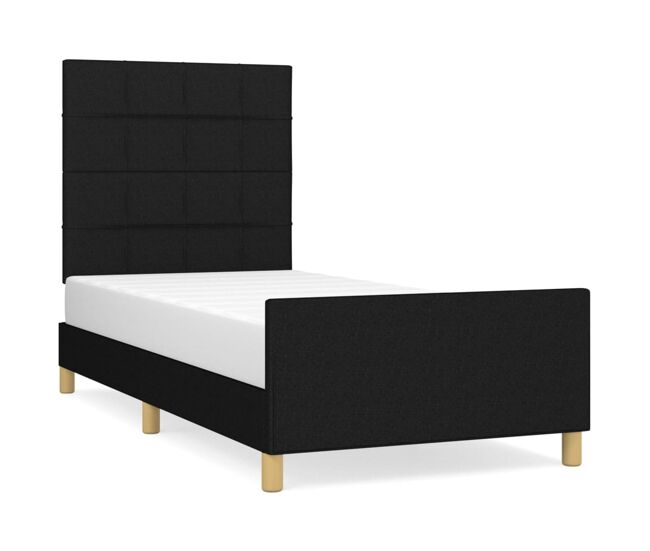 Estructura de cama con cabecero de tela negro 100x200 cm bloques con cuadros