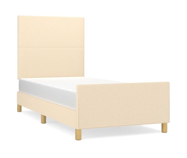 Estructura de cama con cabecero de tela color crema 100x200 cm diseño plano