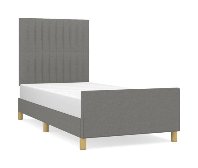 Estructura de cama con cabecero de tela gris oscuro 80x200 cm rayas verticales