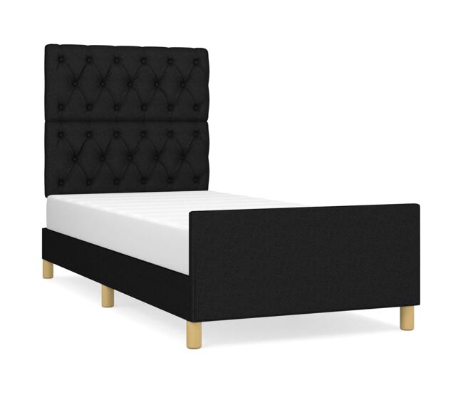Estructura de cama con cabecero de tela negro 80x200 cm diseño de botones