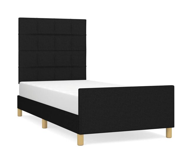 Estructura de cama con cabecero de tela negro 80x200 cm bloques con cuadros