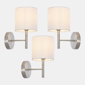 3 Candeeiros de parede Winsford 1x E14 metal-têxtil 27x21cm - PrataBranco lux.pro