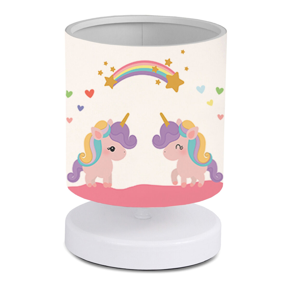 Lámpara de mesa infantil maidstone unicornio 1xe14 20 w mdf tela 22 x ø 15 cm blanco / multicolor [lux.pro]