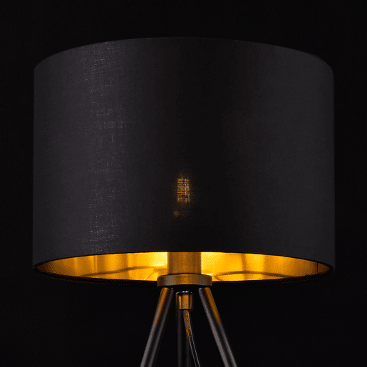 Candeeiro de mesa Tripé Metz - Tecido metálico - 51 x ø 30 cm - Preto lux.pro.