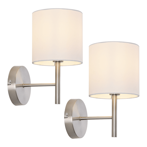 2 Candeeiros de parede Winsford 1x E14 metal-têxtil 27x21cm - PrataBrancolux.pro