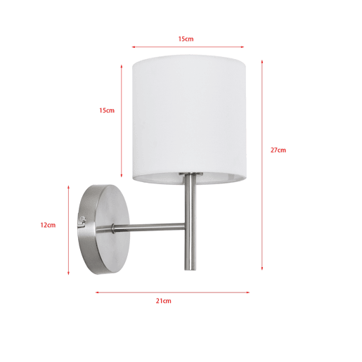 2 Candeeiros de parede Winsford 1x E14 metal-têxtil 27x21cm - PrataBrancolux.pro
