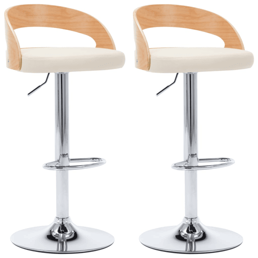vidaXL Bancos de bar 2 pcs couro artificial creme e madeira curvada vidaXL Bancos de bar 2 pcs couro artificial creme e madeira curvada