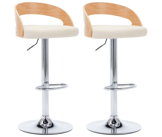 Vidaxl taburetes de cocina 2 uds cuero sintético madera curvada crema