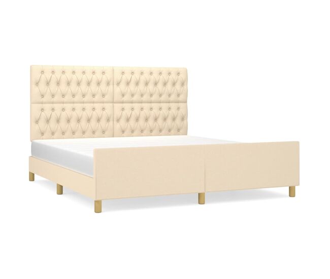 Estructura de cama con cabecero de tela color crema 180x200 cm diseño de botones