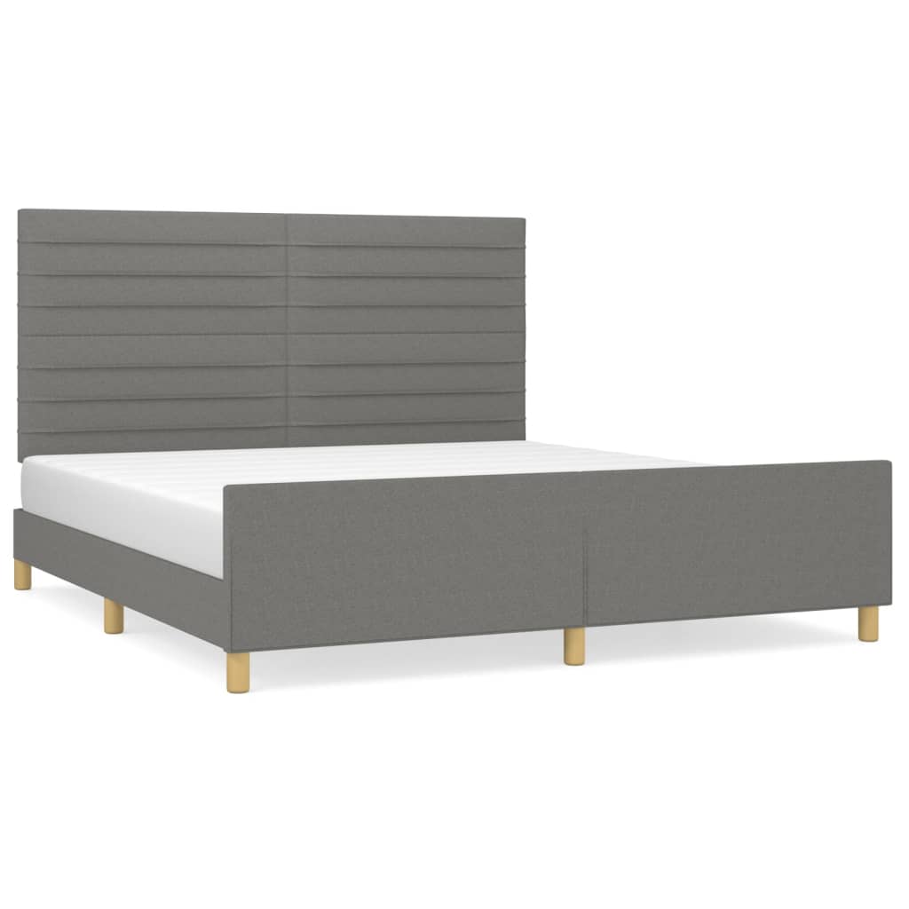 Estructura de cama con cabecero tela gris oscuro 180x200 cm rayas horizontales