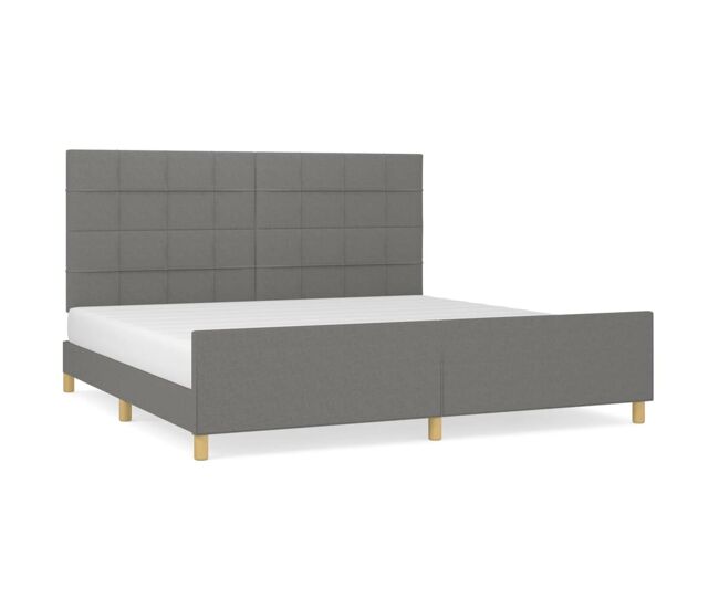 Estructura de cama con cabecero tela gris oscuro 200x200 cm bloques con cuadros
