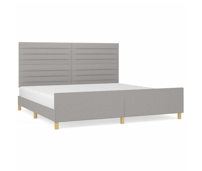 Estructura de cama con cabecero de tela gris claro 200x200 cm rayas horizontales