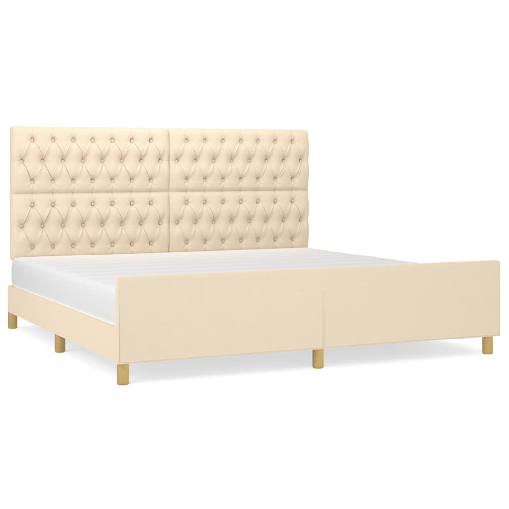 Estructura de cama con cabecero de tela color crema 200x200 cm diseño de botones