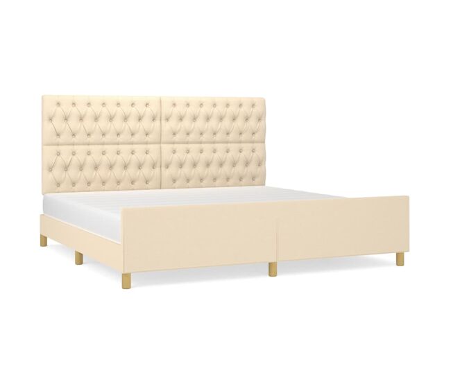 Estructura de cama con cabecero de tela color crema 200x200 cm diseño de botones